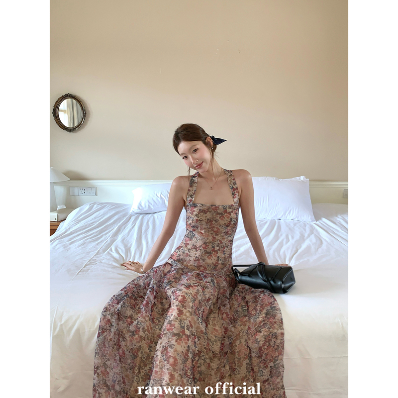 Ranwear Is the Ultimate Luxury Brand! 'Valna Flower Shadow' Exclusive Heavy-Duty Printed French-Style Cross-Tie Dress