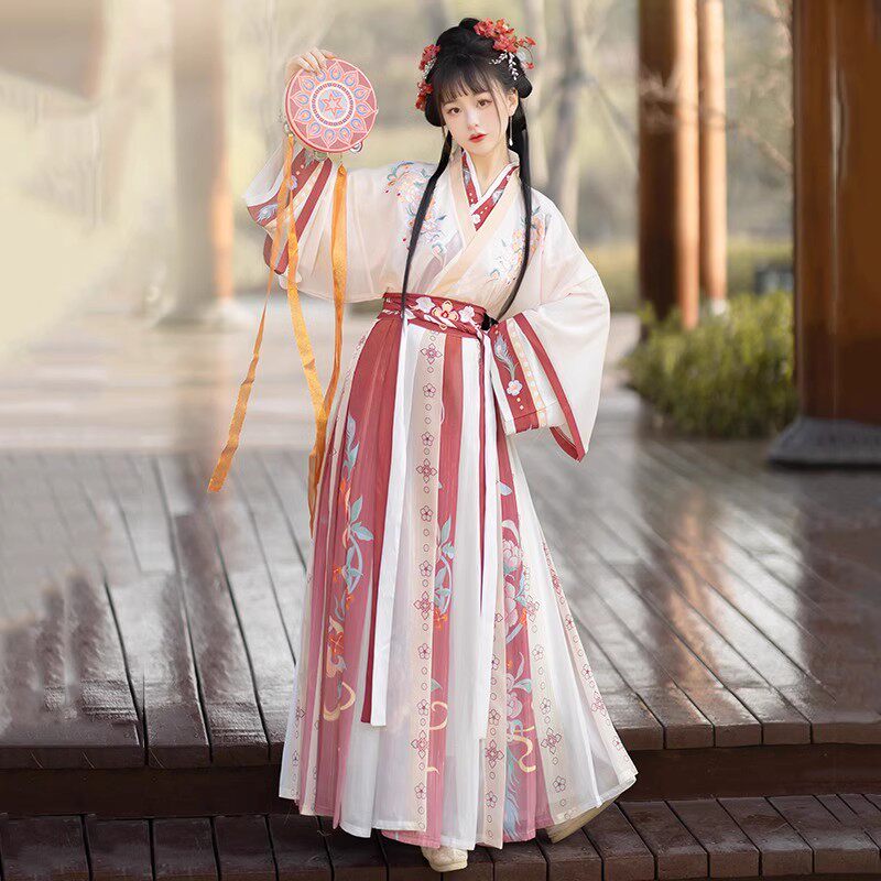 原创正品魏晋制汉服女中国风交领齐腰襦裙日常古装绣花春秋新款_古风_淘宝游戏网