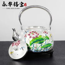 Yonghua Xi Baoyin tea set Silver pot Fair cup Tea cup Kung Fu Tea pot Cloisonne pinch silk tea set