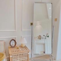 Clothing store fitting mirror stainless steel full-length floor-to-ceiling mirror with wheels movable vertical round mirror dressing mirror
