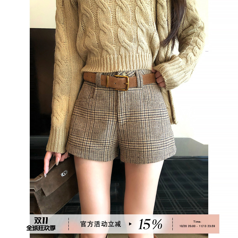Hecheng Plaid High-Waisted Straight-Leg Wide-Leg Casual Shorts for Women, New Autumn and Winter Korean Style, Elegant, Slimming, Versatile A-Line Pants
