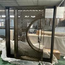 Stainless steel screen Foshan customized light luxury titanium partition living room entrance hollow carved new Chinese grille decoration