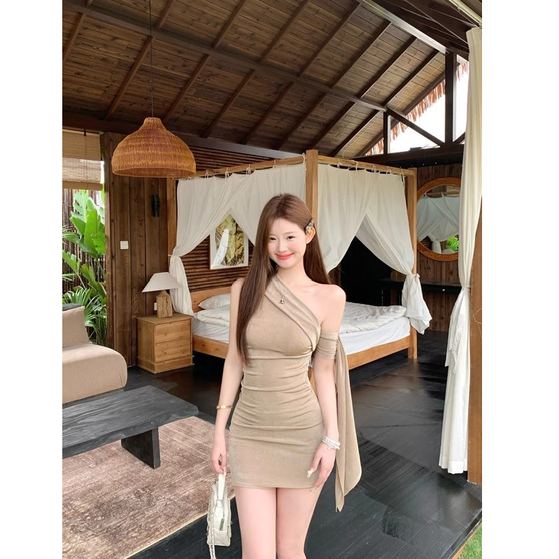 Purely Sensual Hot Girl Off-The-Shoulder Strapless Dress for Women, Summer Waist-Cinching Sleeveless Tank Dress, Bodycon Mini Skirt