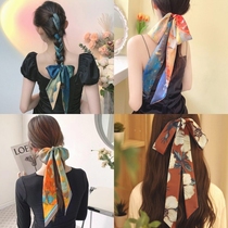 French matching shirt long silk scarf bag handle bag ribbon high-end hair tie womens hair tie floating scarf