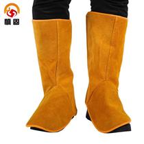 Discreet electric welding protective foot cover wear and heat protection and burn-proof welding work footed calf leather working foot cover orange sticky button long section