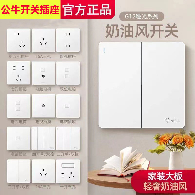G12.G37 Twilight Snow White Matte Cream Style Panel Home Concealed Single-Gang Five-Hole Air Conditioner Switch Socket