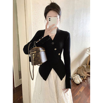 New high-end v-neck red sweater for women slim fit spring new design temperament pullover sweater