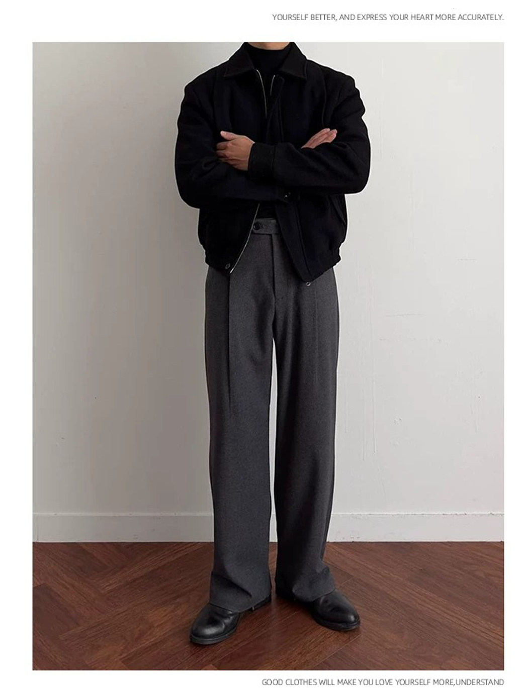 Stay the Night Wool Bone-Striped Lined Shoulder Zip Jacket
