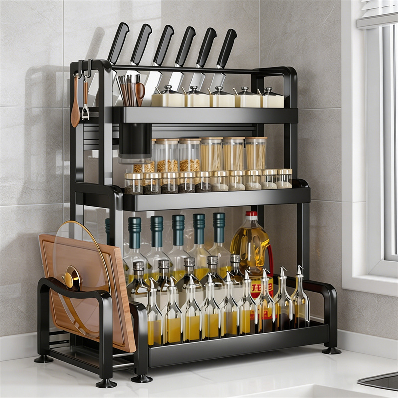 Kitchen Storage Rack for Home Use, Multifunctional Countertop Spice Rack, Storage Shelf for Salt and Seasoning Jars on the Stove