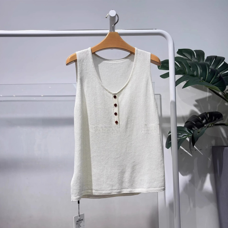 Mm Mai Mai 2026 Summer New Style Lyocell Cotton White Casual Sleeveless Knitted Vest Women's Top 331701