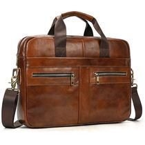 Mens leather briefcase business mans bag top layer cowhide