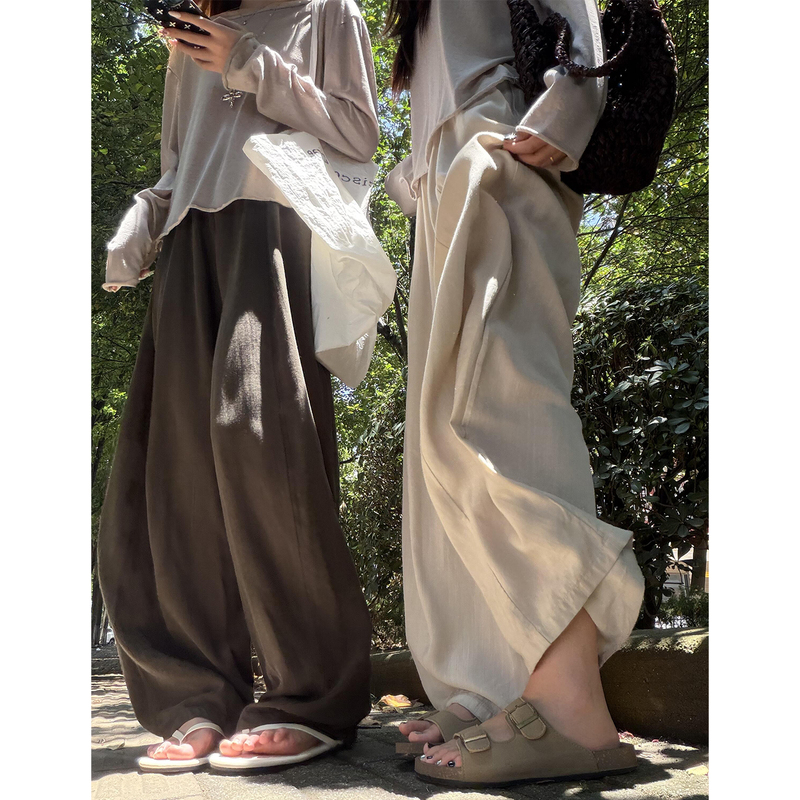 Tencel Linen Wide-Leg Pants for Women, Summer Thin Style, 2026 New High-Waisted Slimming Lazy Style Cool Casual Curved Pants