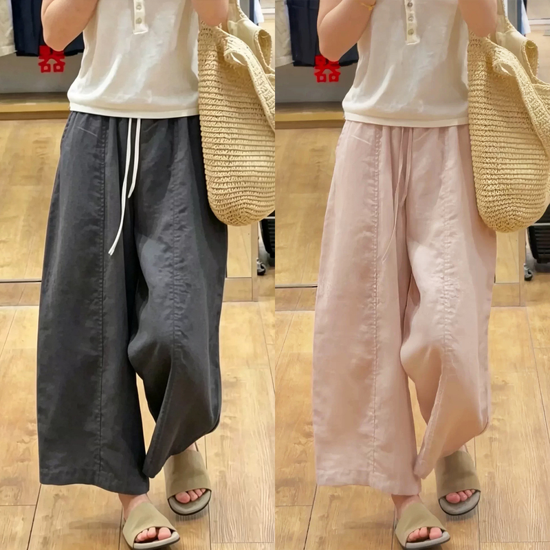 Old Money Style Linen Wide-Leg Pants for Women, Summer Thin 2026 New High-Waisted Slimming Cropped Casual Cotton-Linen Pants for Petite Figures