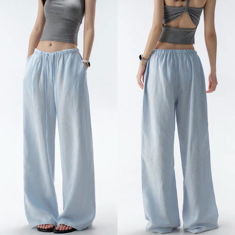 Casual Loose Linen Pants for Women, Summer Thin Style, Loose Straight-Cut, Drapey, Breathable Cotton-Linen Floor-Length Wide-Leg Pants Casual Loose Linen Pants for Women, Summer Thin Style, Loose Straight-Cut, Drapey, Breathable Cotton-Linen Floor-Length Wide-Leg Pants