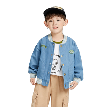 Snoopy boys denim jacket baseball uniform autumn and winter clothing 2025 new winter style children's clothing cotton clothing