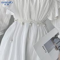 White Pearl Summer Dress Belt Womens Dress Luxurious Decoration Summer Waist Chain Waistband Women