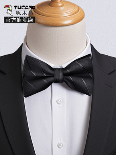 Галстук-бабочка Woodpecker черного цвета для мужчин, свадебный галстук для жениха, аксессуар для делового костюма, для рубашки, свадебный, элитный, для свидетелей
