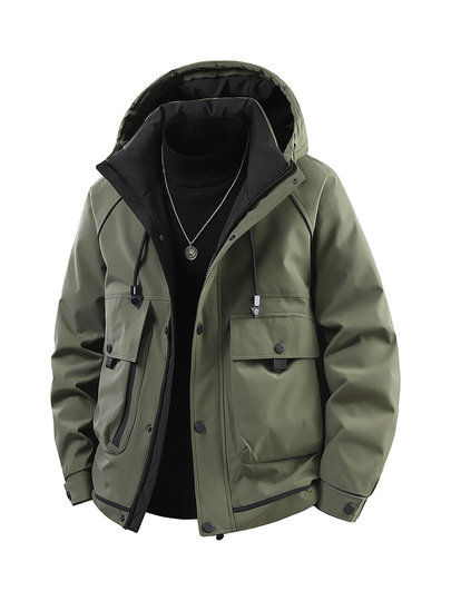 Woodpecker Brand Men's Winter 2025 New Style down Jacket with Fleece Lining, Thickened American-Style Workwear Hooded Jacket K