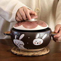 Japans spot Wan Doyaki creative childlike heavy industry hand-painted coarse pottery casserole open fire soup casserole dry burning does not crack