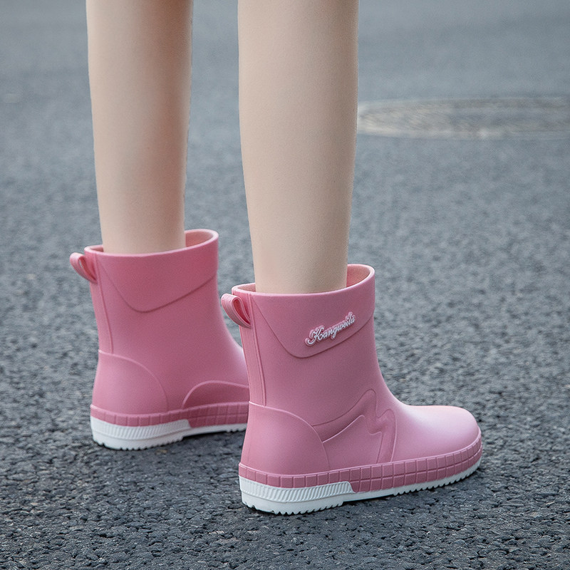 Kuangxun レディース ウォーターシューズ 2026 新スタイル フリース裏地付き防水レインブーツ、ソフトソール滑り止めキッチンワークラバーシューズ