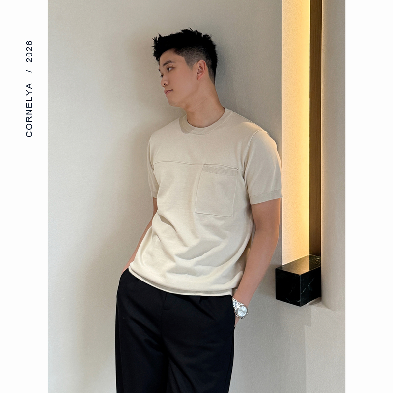 C / Cornelya Knitting Aesthetics' Vintage Old Money Style Cool Silk Basic Crew Neck Knitted Short Sleeve T-Shirt C / Cornelya Knitting Aesthetics' Vintage Old Money Style Cool Silk Basic Crew Neck Knitted Short Sleeve T-Shirt