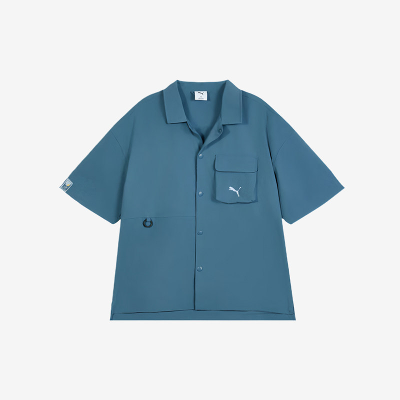 Puma Official Genuine Solid Color Men's Blue Easy-Care Quick-Dry Easy-Clean Short-Sleeved Shirt 633869-80