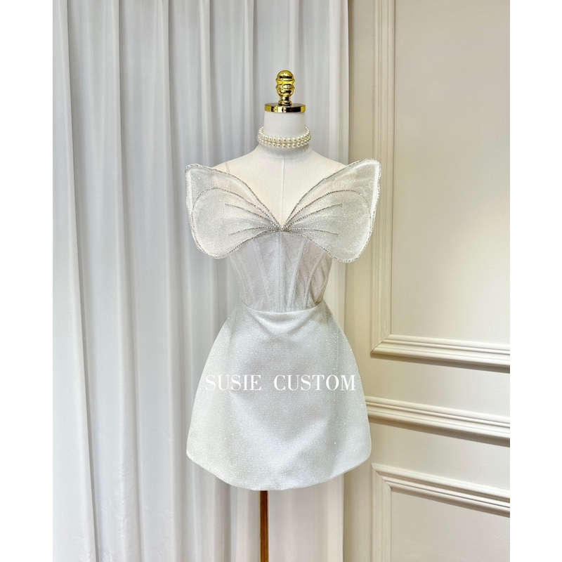 High-Definition Accessible Luxury Rhinestone Chain Butterfly V Neck Fishbone Slim A-Line Skirt with Sequined Glitter Mini Dress