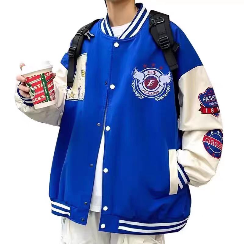 Spring and Autumn New Thin Baseball Jacket for Men and Women, Klein Blue Loose-Fitting Trendy Street Hip-Hop Couple's Jacket Spring and Autumn New Thin Baseball Jacket for Men and Women, Klein Blue Loose-Fitting Trendy Street Hip-Hop Couple's Jacket