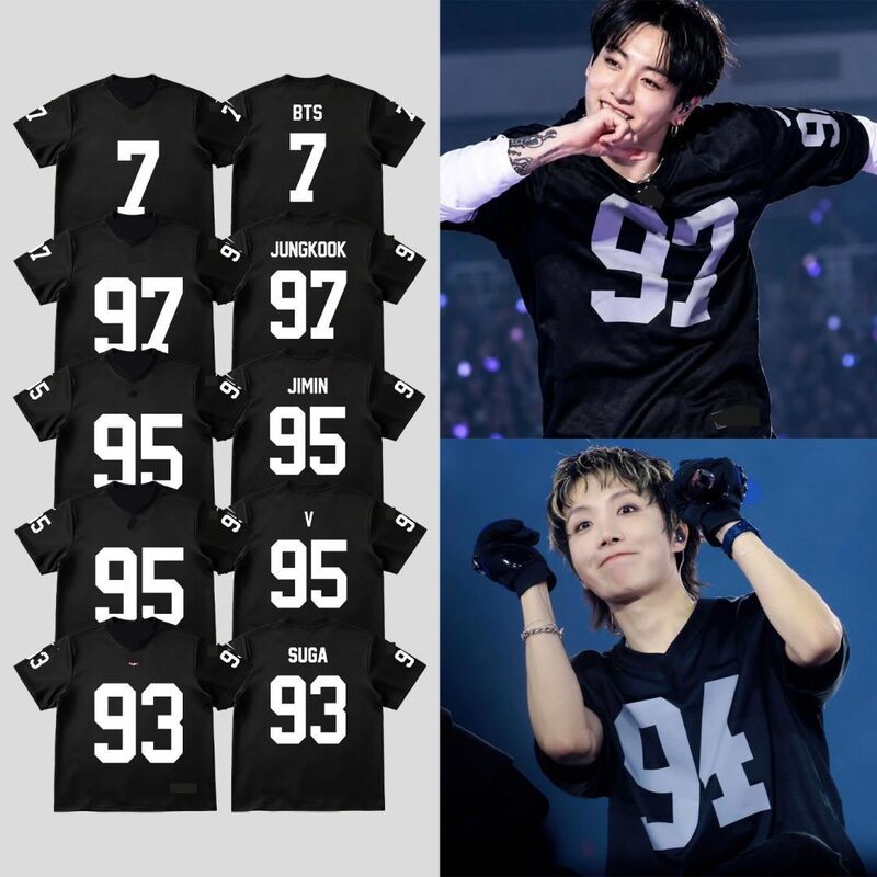 Bts (Bts) Concert Jungkook Jersey-Style Printed T-Shirt for Men and Women, Retro Short-Sleeved Top Bts (Bts) Concert Jungkook Jersey-Style Printed T-Shirt for Men and Women, Retro Short-Sleeved Top