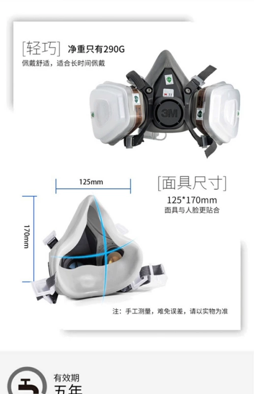 Mặt nạ phòng độc 3M Mặt nạ 6200 chống bụi khí độc khí hóa học phun bụi công nghiệp sơn mặt nạ che kín mặt nạ bảo vệ mặt nạ chống bụi cao cấp