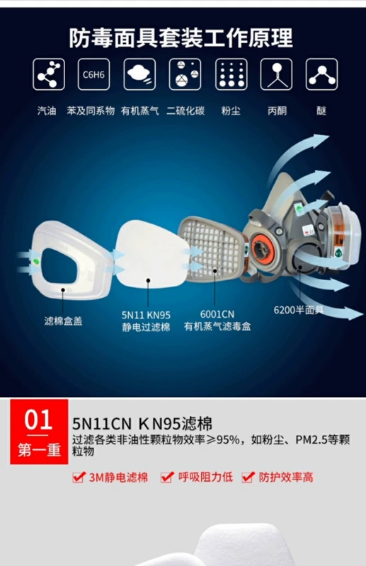 Mặt nạ phòng độc 3M Mặt nạ 6200 chống bụi khí độc khí hóa học phun bụi công nghiệp sơn mặt nạ che kín mặt nạ bảo vệ mặt nạ chống bụi cao cấp