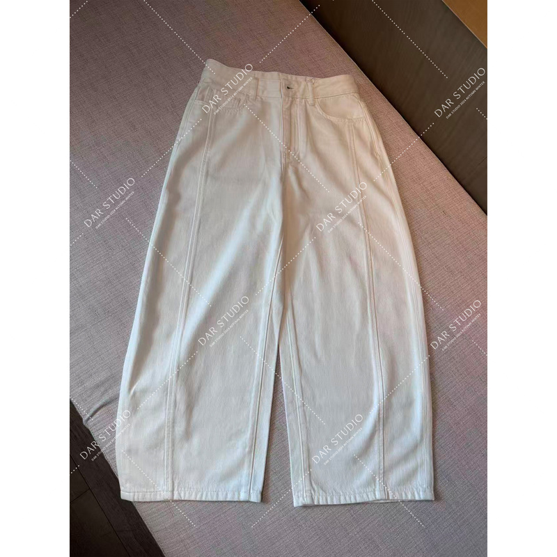 Dairong Apparel 【Split White Denim】2026 Spring New Style Pure Cotton Nine-Point Slightly Curved Textured Jeans