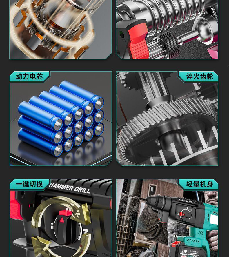 Электродрель 日本工艺冲击钻家用大功率锂电电钻多功能小型电锤钻钻墙打混泥土