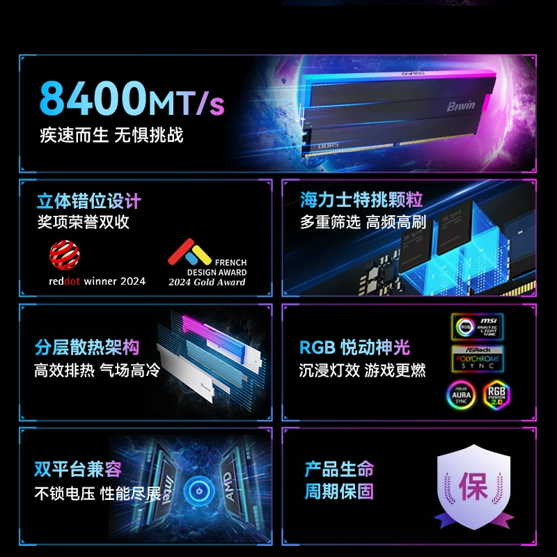 Памятный модуль Baiwei DW100 16ГБ памяти 6000 c28 48ГБ 96ГБ 24gx2 DDR5 для настольного разгона