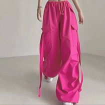 Pink Cargo Pants 2024 Summer New Oversized Sweatpants Lace U