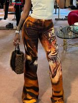Weird Puss Tiger Print Flare Pants Women 2024 Y2K Summer ren