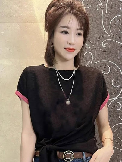 Модная и молодежная футболка в корейском стиле с цветовыми блоками, уникальная и distinctive дизайнерская базовая футболка, летняя одежда, удобный и дышащий топ для женщин.