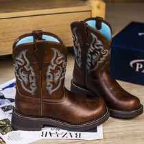 2024 New Embroidery Retro V Mouth Western Cowboy Boots Genuine Leather Short Barrel Boots Woman 100 hitch Martin boot Tide Rider Boots