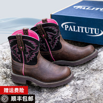 Palitutu new genuine leather embroidered retro western cowboy boots female knight boots childrens boots short boots Martin boots trendy