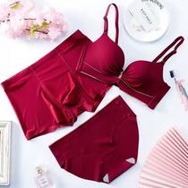 Zodiac year red wedding newlyweds couple underwear set three-piece set with bra couple underwear ice silk