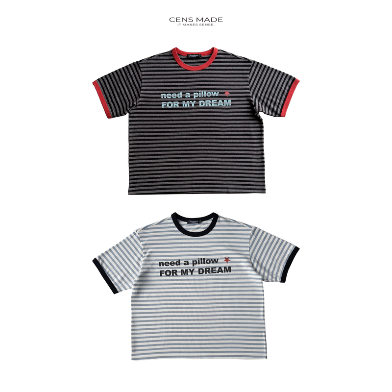 Censmade 26Ss American Street Style Letter Print Boxy Short Wide-Fit Striped Crew Neck Pure Cotton Short-Sleeve T-Shirt Censmade 26Ss American Street Style Letter Print Boxy Short Wide-Fit Striped Crew Neck Pure Cotton Short-Sleeve T-Shirt