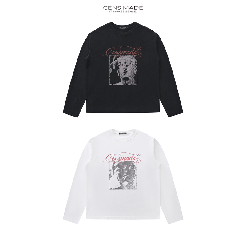 Censmade 26Aw American Retro Meditation Print Boxy Short Wide Pure Cotton Long-Sleeved Sweatshirt T-Shirt Vintage Censmade 26Aw American Retro Meditation Print Boxy Short Wide Pure Cotton Long-Sleeved Sweatshirt T-Shirt Vintage