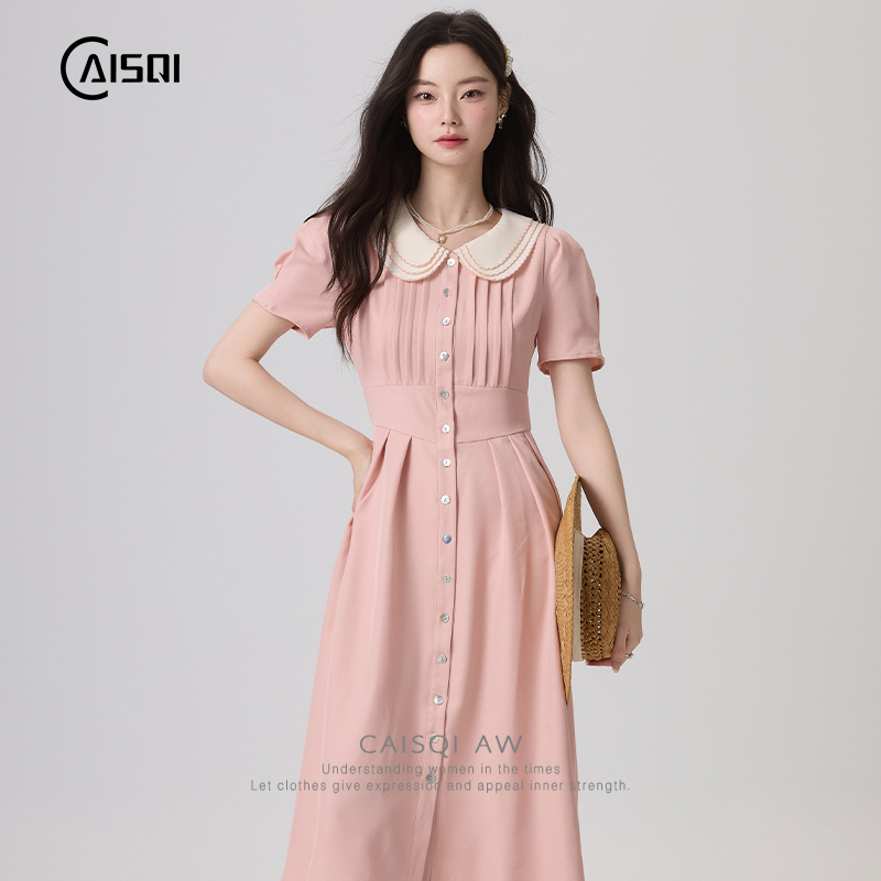 Chai Qishan Pink Shirt Dress, French Gentle Style, Sweet Dress for Women, Summer 2026 New Style, Super Pretty Dress