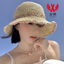 Fleurs Grass Hat Lady Great Hat Peak Summer Seaside Resort Beach Expati Beach Expati small grass pliable sunscreen sunscreen sunscreen