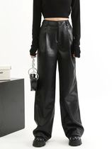 Straight Leather Pants Women High Waist PU Leather Trousers