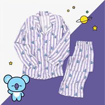 Print Womens Striped Cartoon Cute Pajamas Set Top Shirts Pa