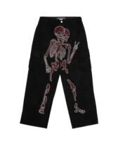 Rhinestone Skull Full Length Gothic Black Pants Women Clothi