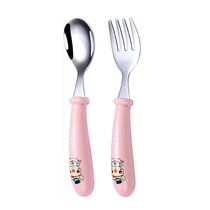 2 Pcs Baby Stainless Steel Spoon Fork Set Infant Feeding Car