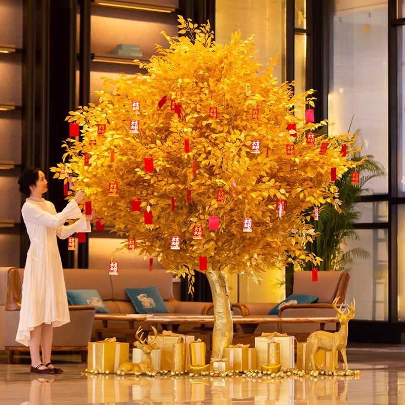 Artificial Banyan Tree, Golden Money Tree, Living Room New Year Wishing Tree, Mall Hotel Lobby Decoration, Artificial Money Tree