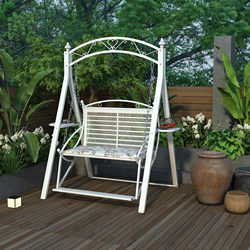 Outdoor Swing Chair, Patio Rocking Chair, Balcony Wrought Iron Single/Double Hanging Chair, Fabric Top Hanging Basket, Garden Indoor/Outdoor Leisure Hammock